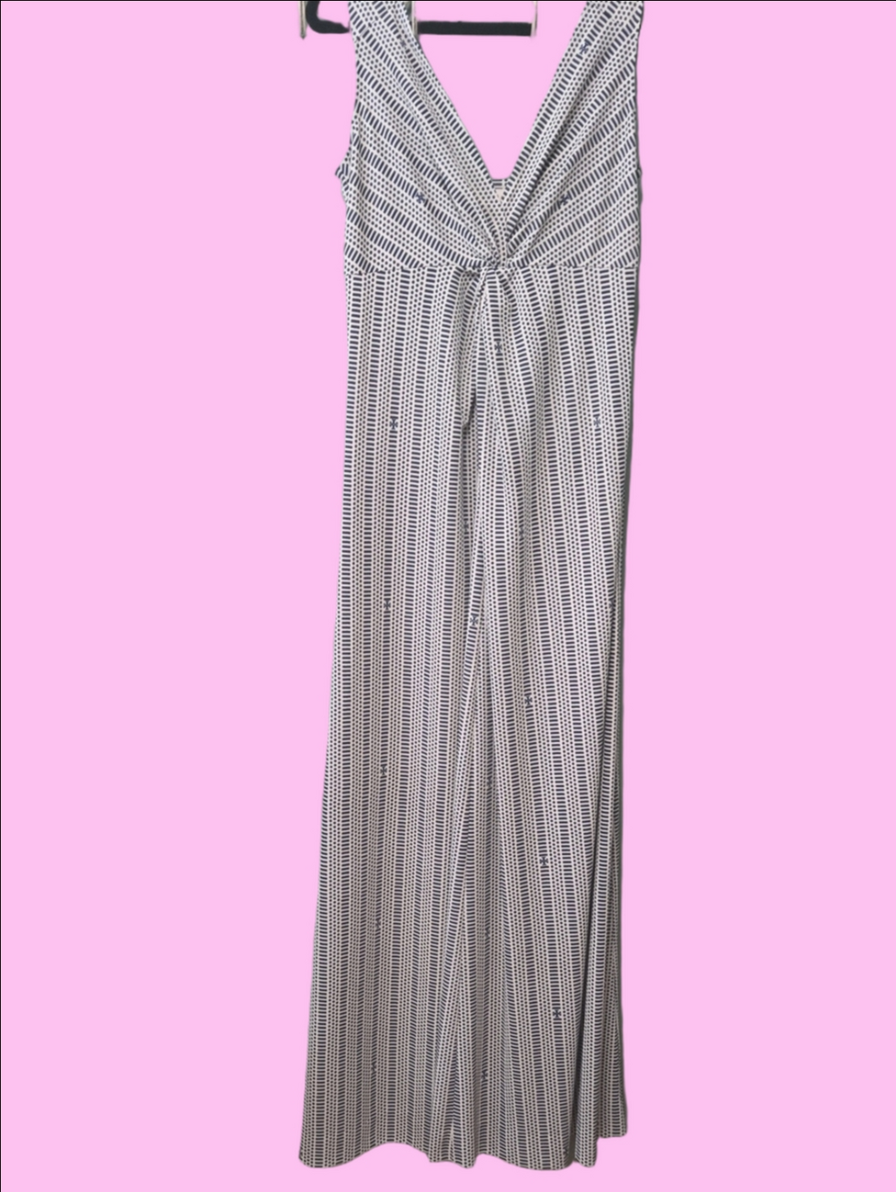 Tory Burch Navy & Cream Striped Knot-Front Maxi Dress Sz S